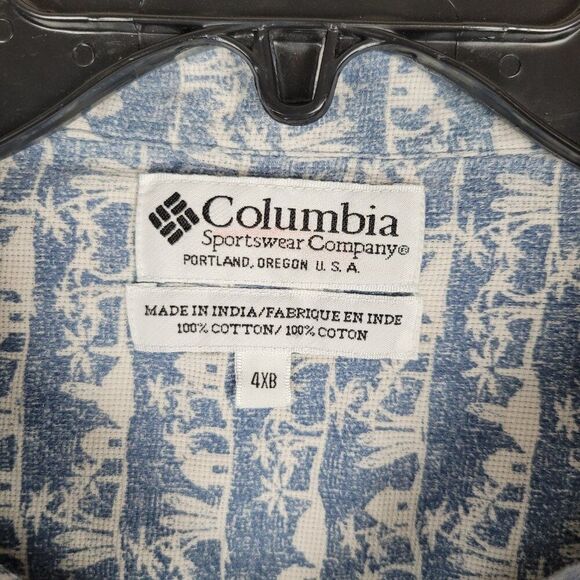 Columbia Size 4XB Hawaiian Beach Palms Cotton Button Up Shirt Short Sleeve Blue - Picture 14 of 14